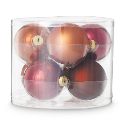 Box met kerstballen – rood – ø7 cm – set van 8